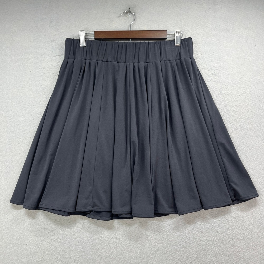 Grace Skirt Womens PL Petite Dark Gray Pleated A-Line Elastic Waist Casual Work